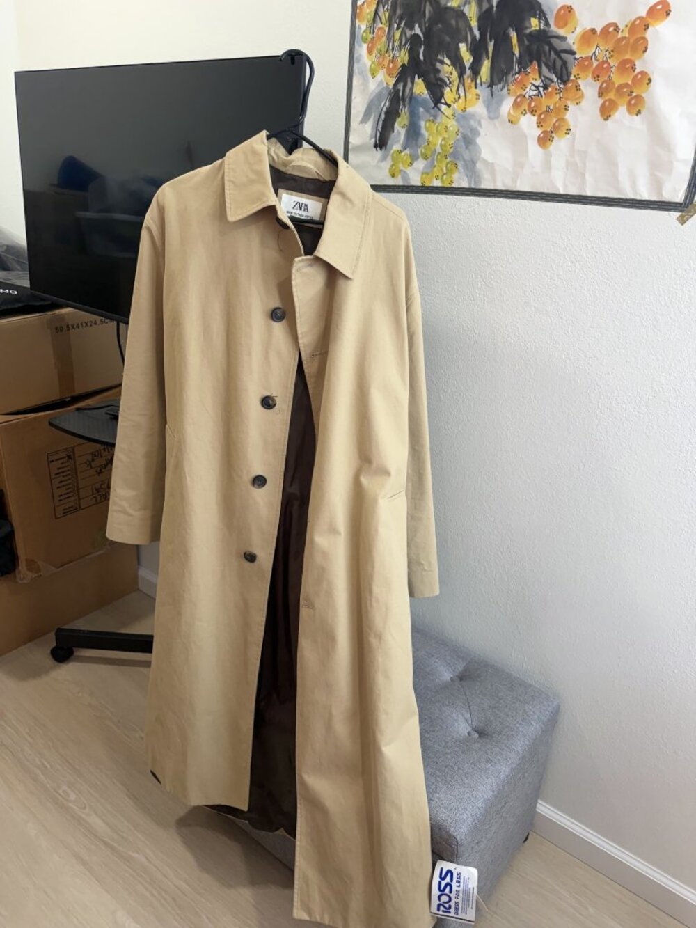 Zara Man Edition AW23 Long Cotton Trench Coat Mens S Tan Belted Maxi Mac